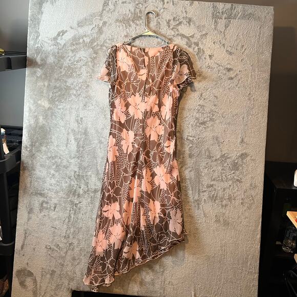 Vintage Pink Brown Floral Pattern Asymmetrical Bottom Dress Y2k Size Small - Picture 3 of 4